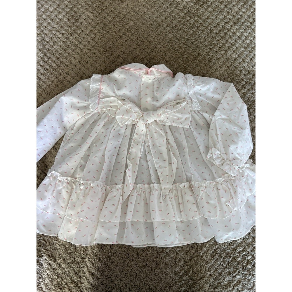 Vintage Baby Girl Party Dress Pink w/Ivory Voile Overlay Ruffle Full Circle 24M - Picture 7 of 13